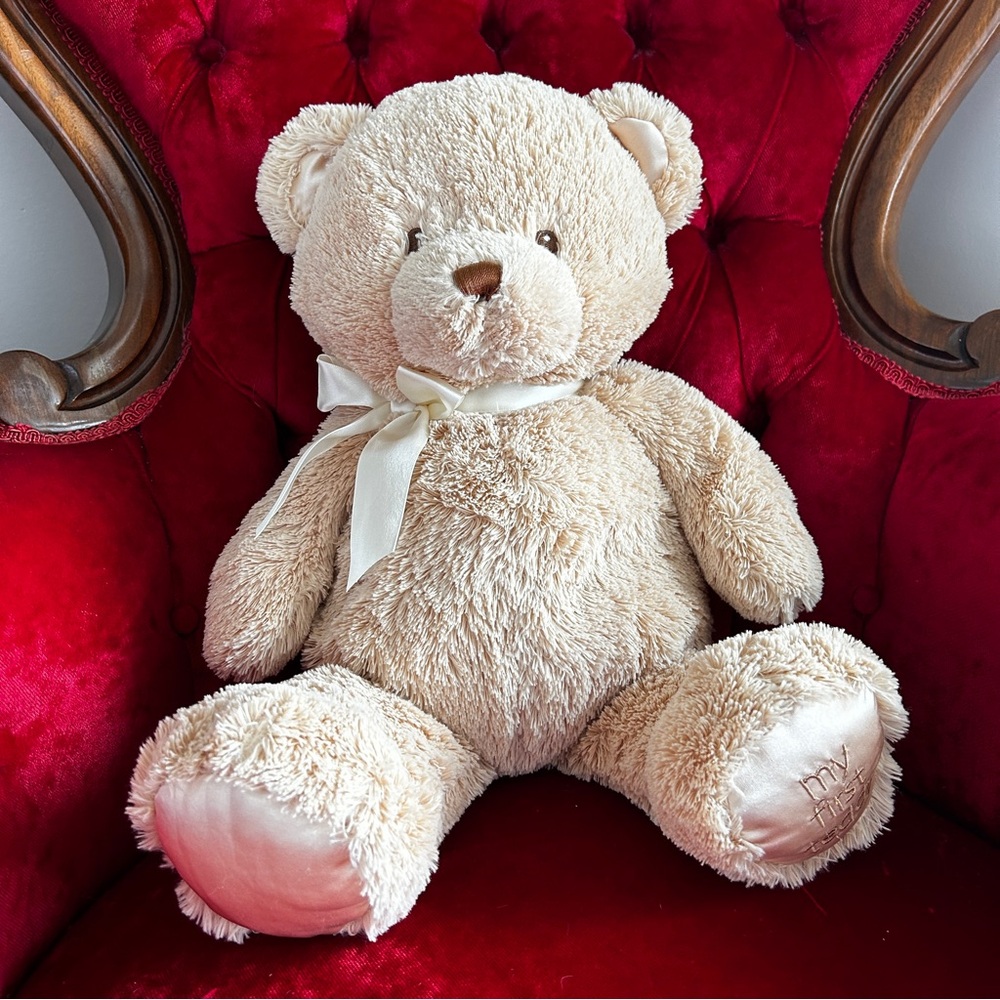 Baby Gund My First Teddy Soft Plush TanTeddy Bear Stuffed Animal Toy w Beige Bow